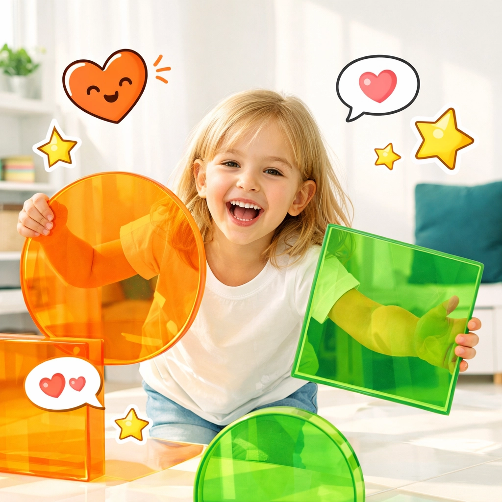 Young girl identifying her emotions through a colorful mood meter activity for self-awareness.