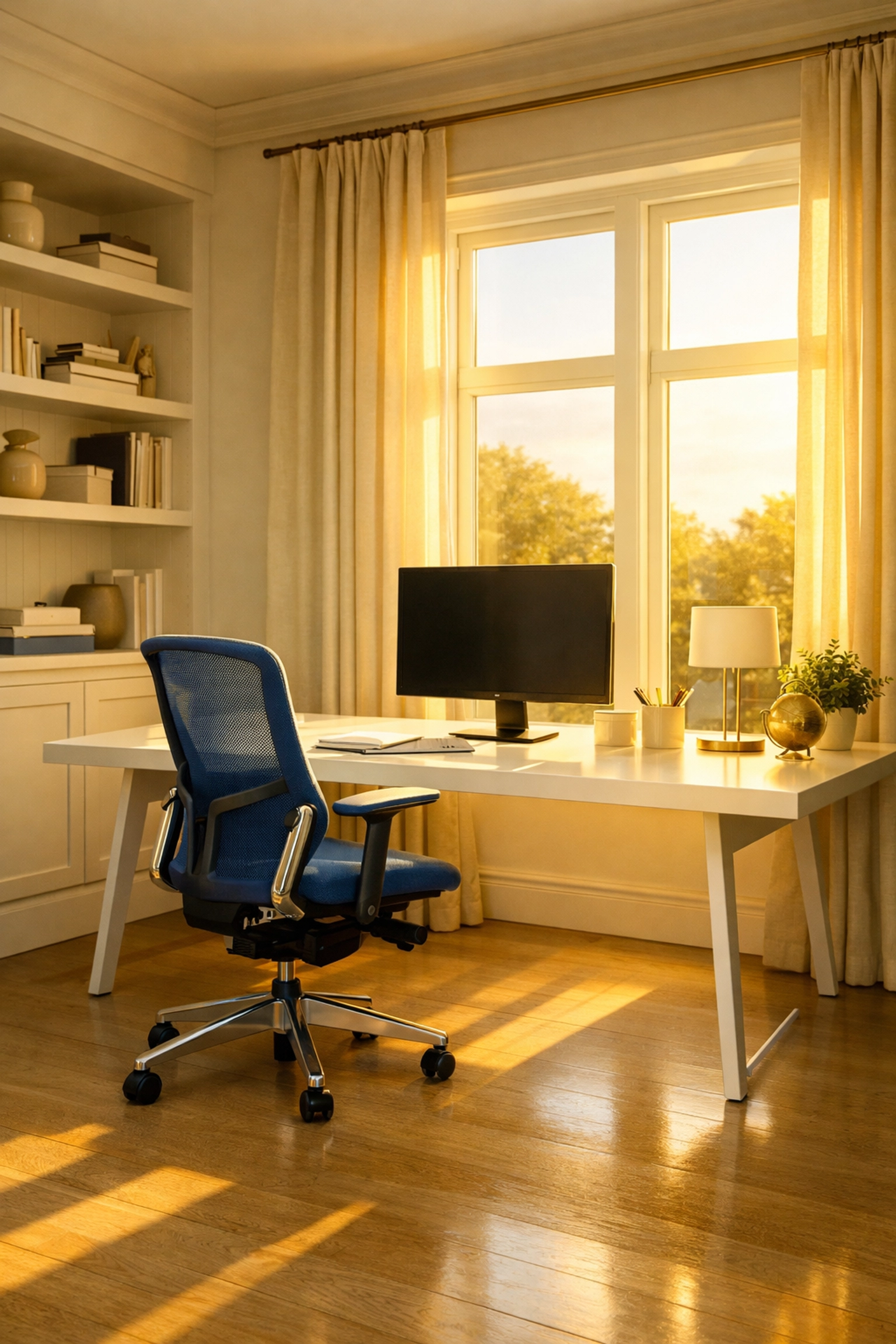 A pristine, dust-free home office in an Acton residence, maintained by a professional maid service.