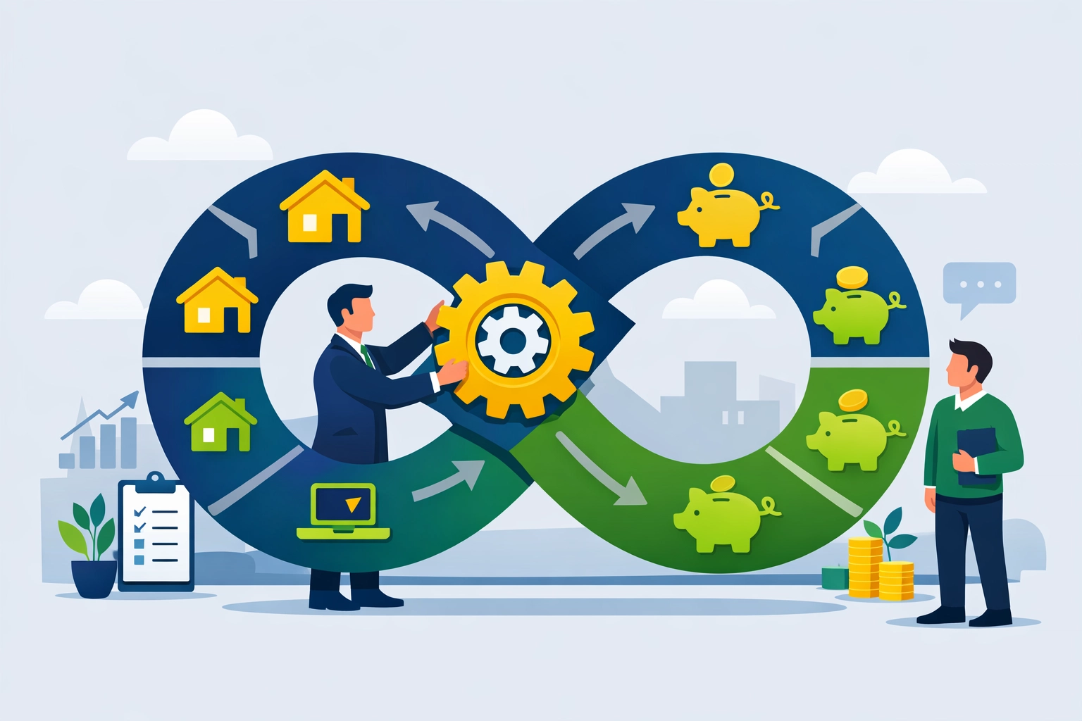 Tax planning professional and client coordinating year-round strategy adjustments on a financial calendar.