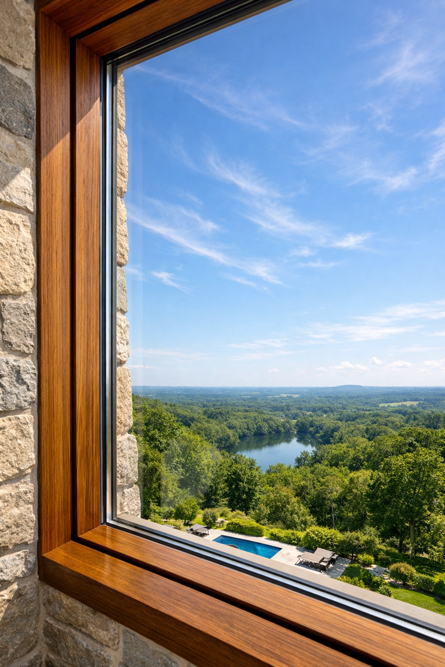 Crystal clear window cleaning in Westchester NY showcasing a spotless modern architectural pane and frame.