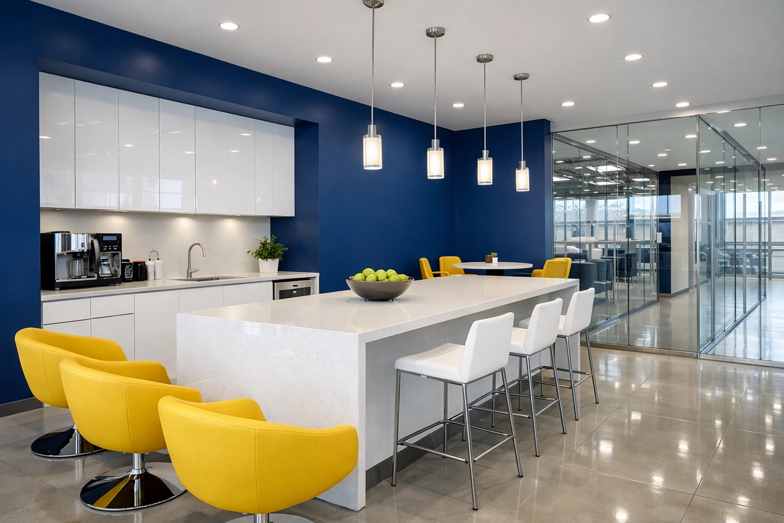 Clean corporate breakroom with modern furniture and spotless surfaces in a Taunton commercial facility.