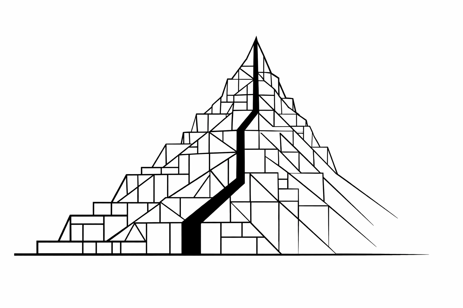 Geometric mountain illustration symbolizing the path to business traction and a self-sustaining company.