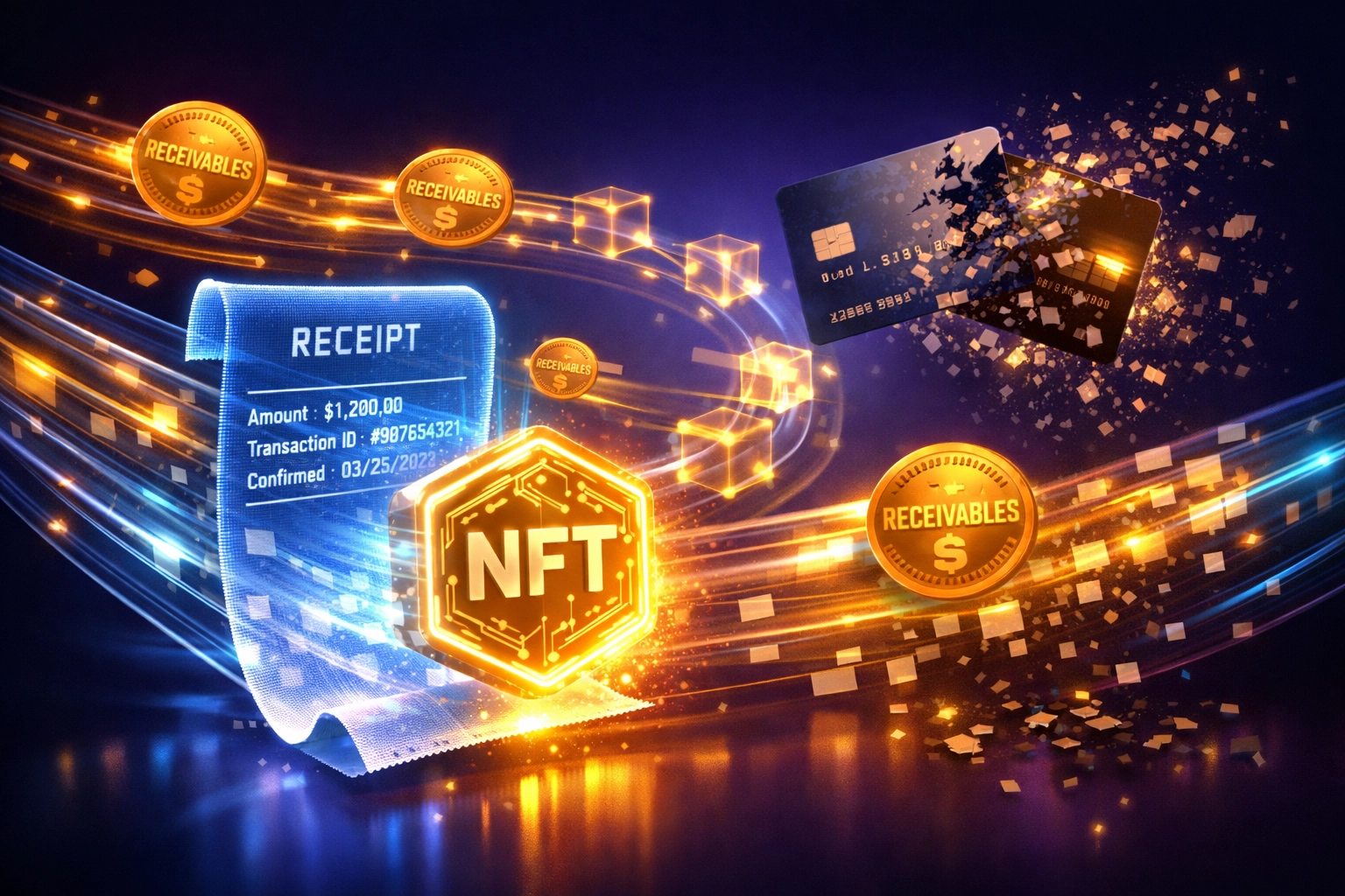 Blockchain receivables tokens replacing traditional payment cards with NFT receipt technology