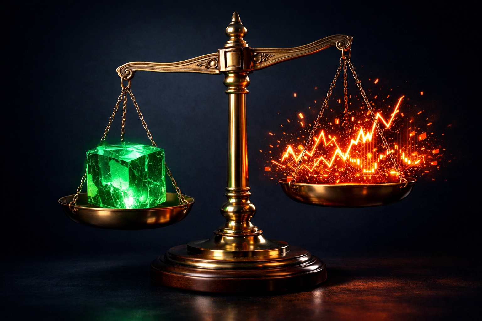 Scale weighing fundamental FERS retirement value against short-term market volatility and financial noise.