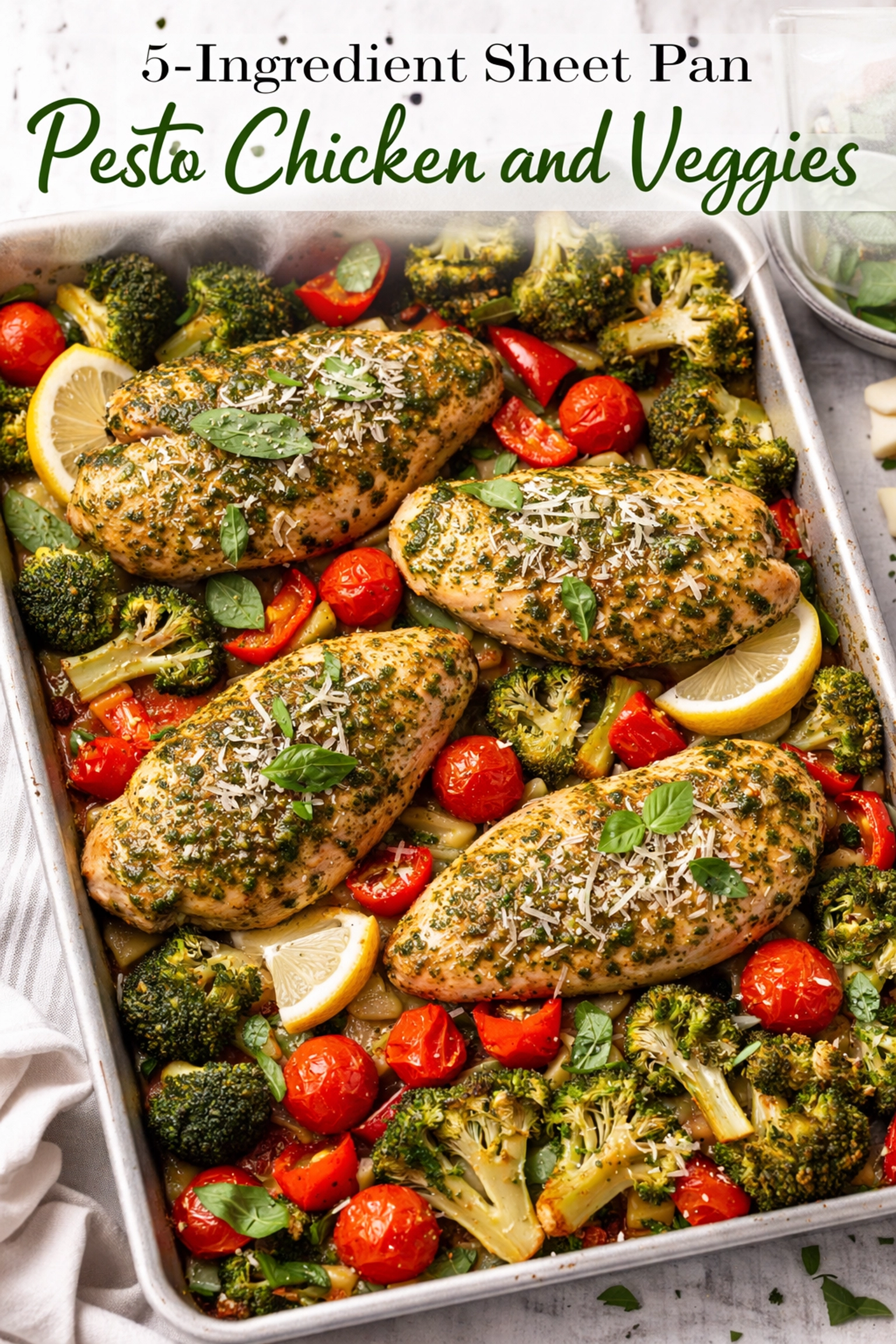 5-Ingredient Sheet Pan Pesto Chicken and Veggies