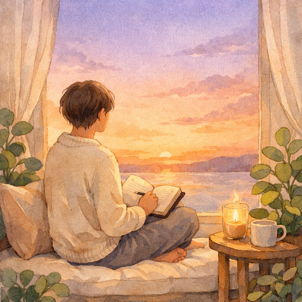 Person journaling peacefully by window reflecting on building healthy relationship skills