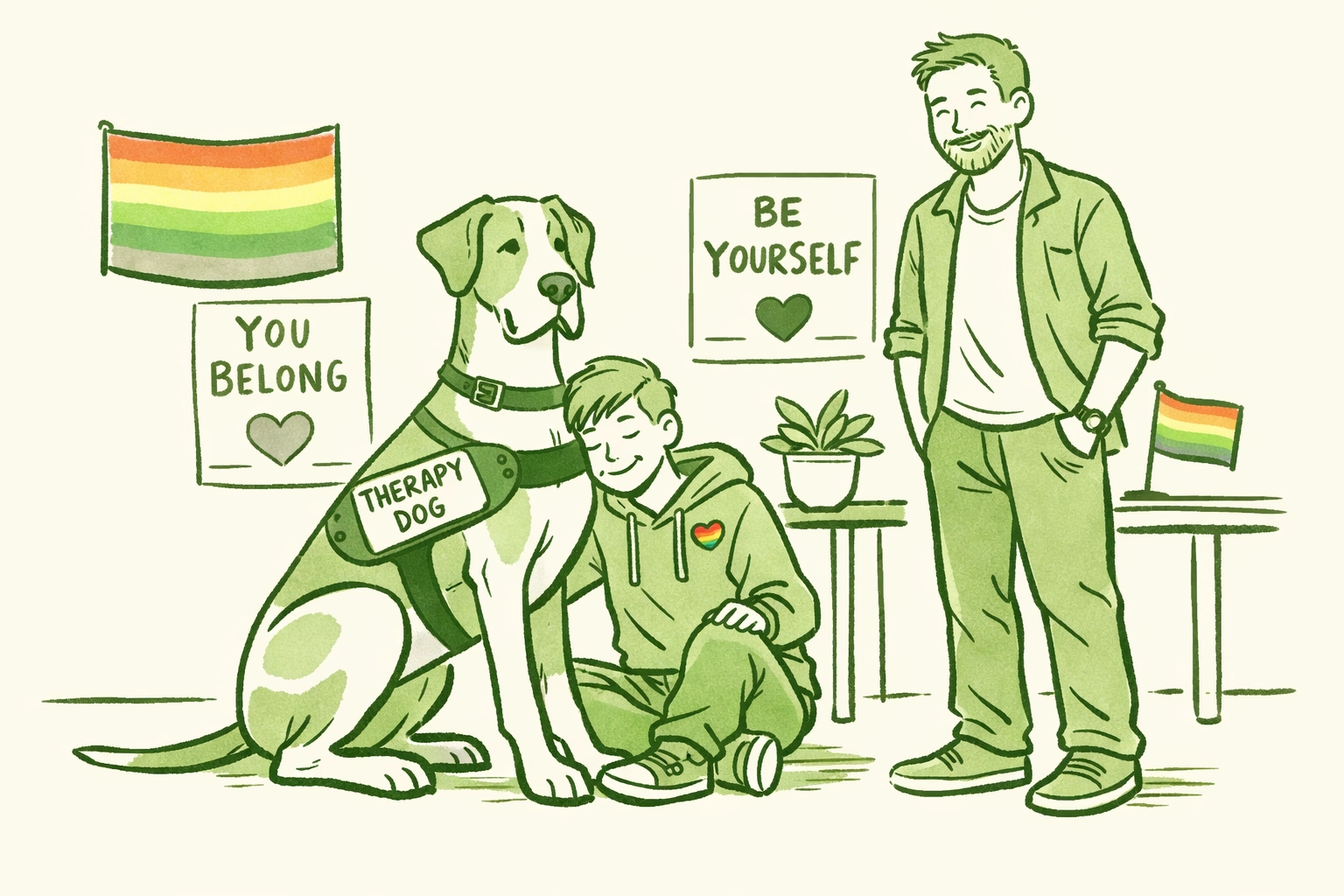 Therapy dog Great Dane supporting LGBTQ+ youth at community center