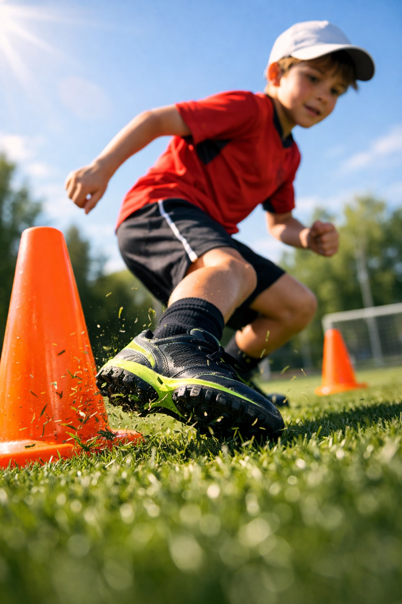 Youth player practicing quarterback agility drills and footwork at the Junior QB Academy.