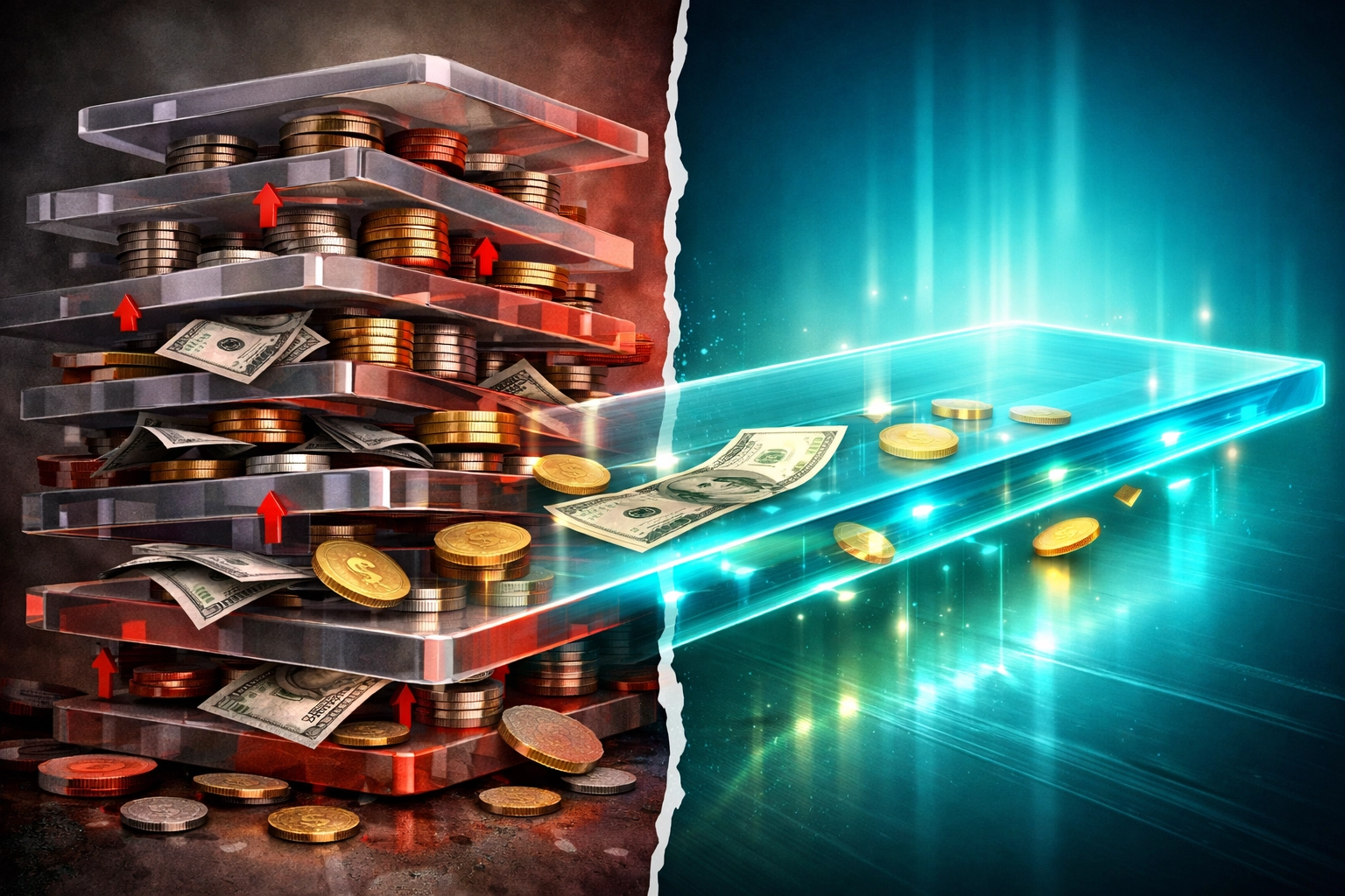 Comparison of multi-layer payment fees versus LareBlocks single-layer settlement