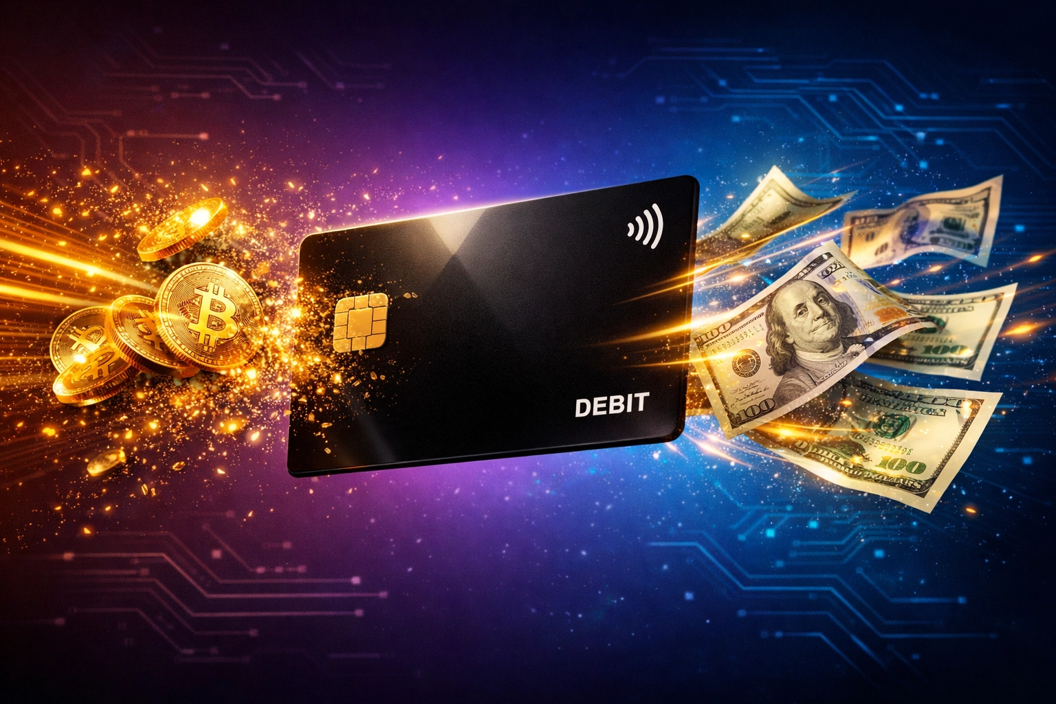 Cryptocurrency converting to cash via Push-to-Card instant settlement for merchants