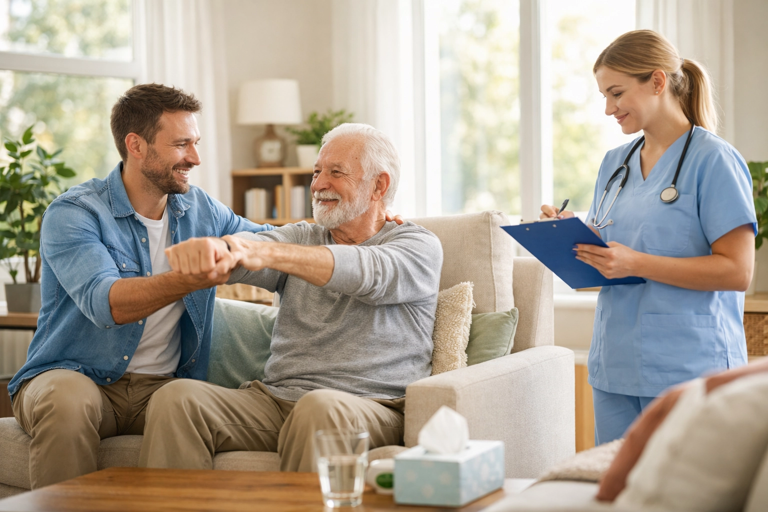 Home care team providing physiotherapy and nursing support to elderly person in Southampton