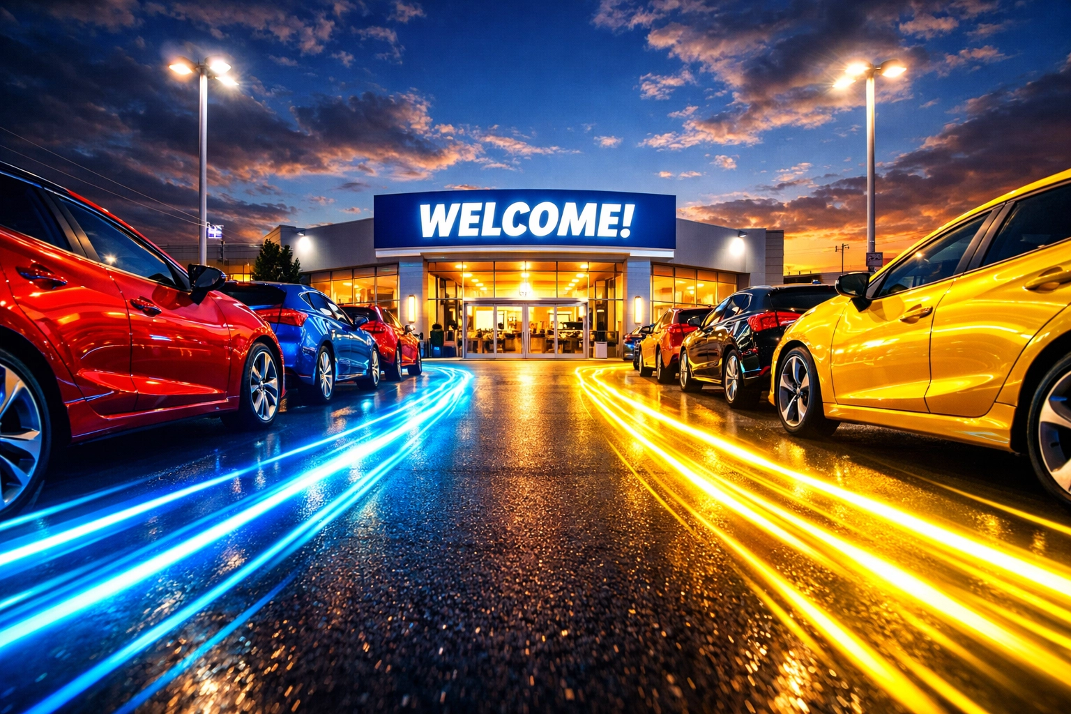 The welcoming entrance of Grateful Motors car dealership on Jeffco Blvd in Arnold, Missouri.