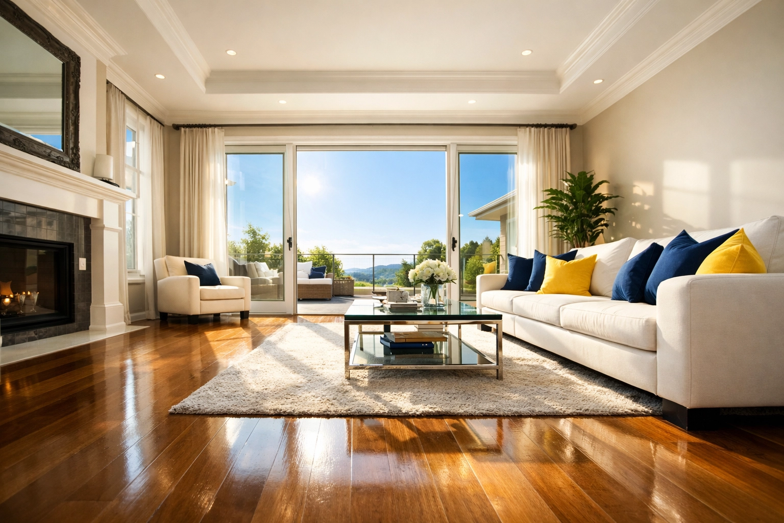 A spotless, sunlit living room showing the clean results of professional bi weekly house cleaning.