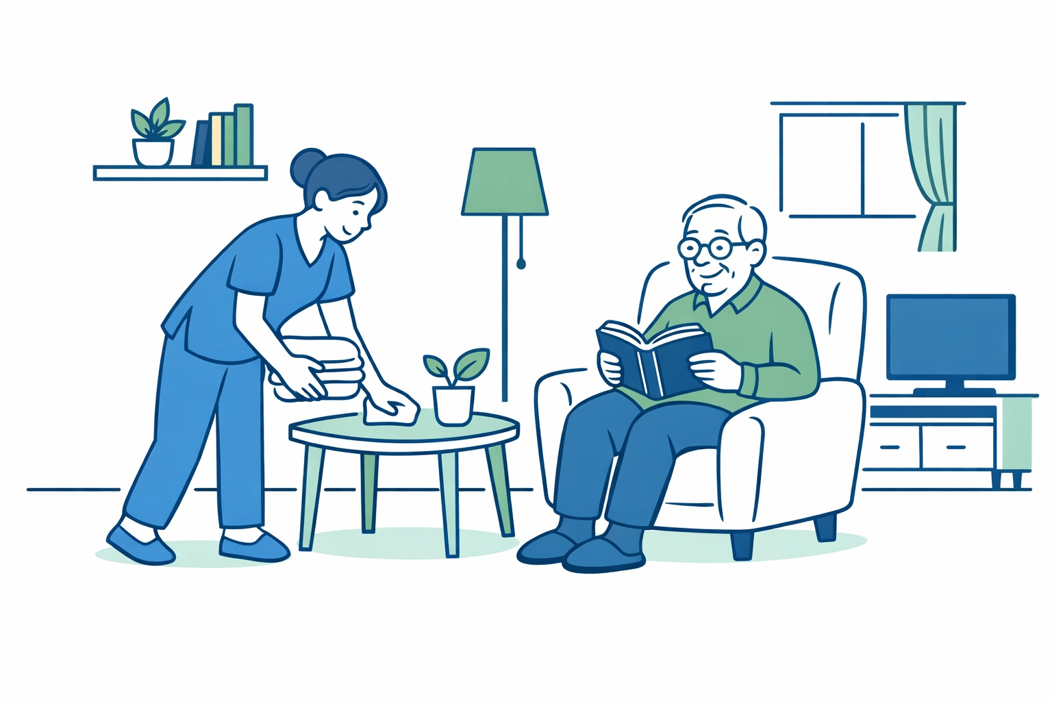 Professional caregiver helping with housekeeping to support senior independence and home health care in Texas.