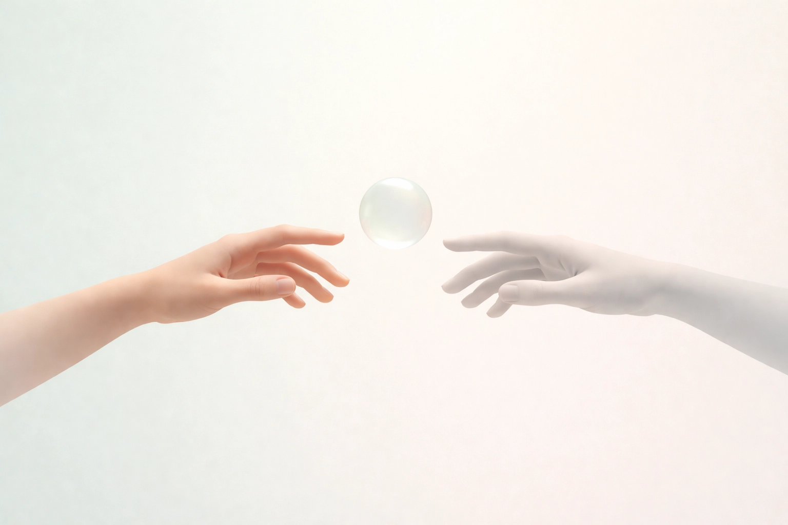 Two hands almost touching with a bubble between them, representing the gap between inclusion and generic burnout solutions