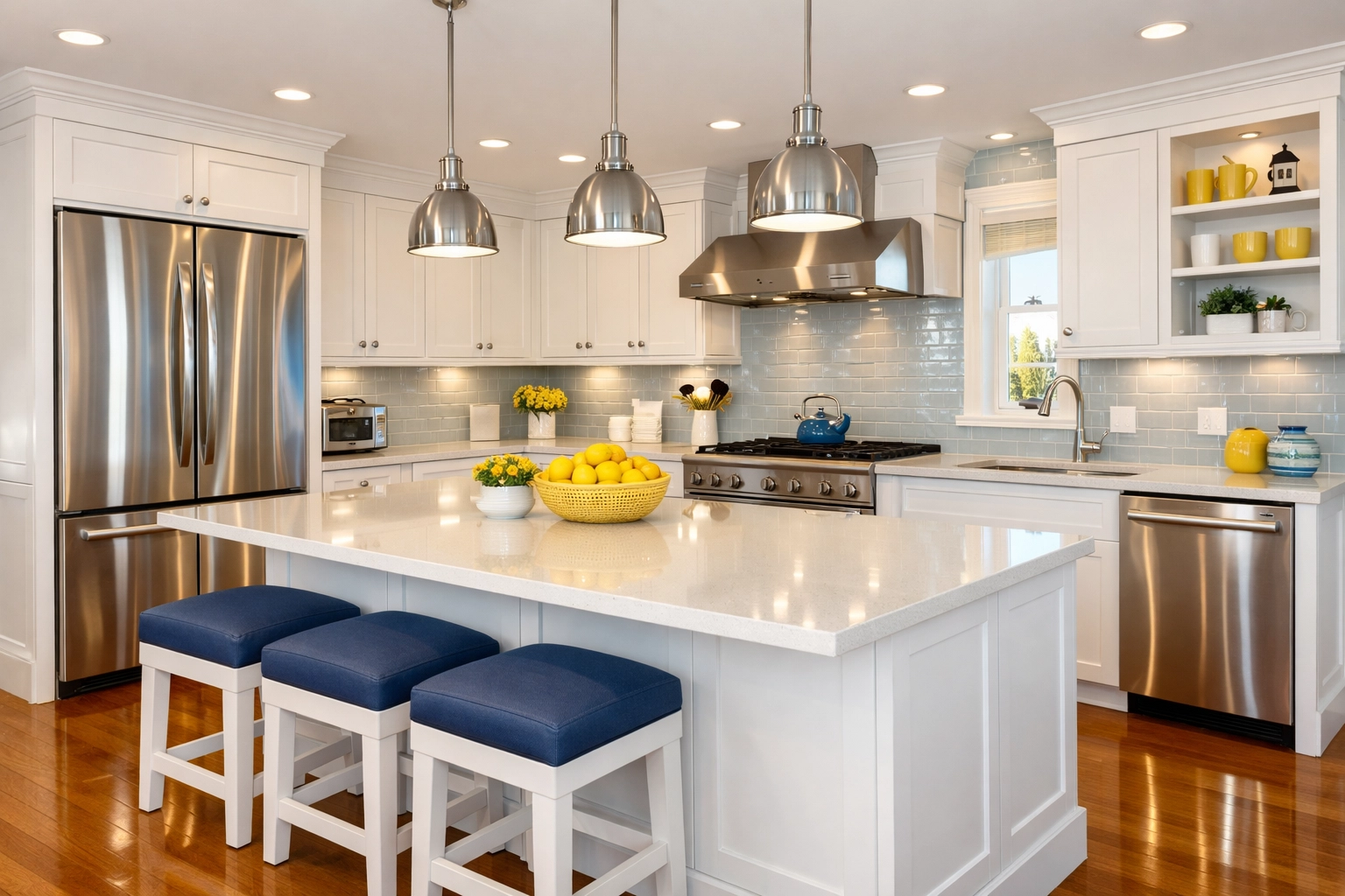 A sparkling clean modern kitchen in Boston after a professional deep apartment cleaning service.