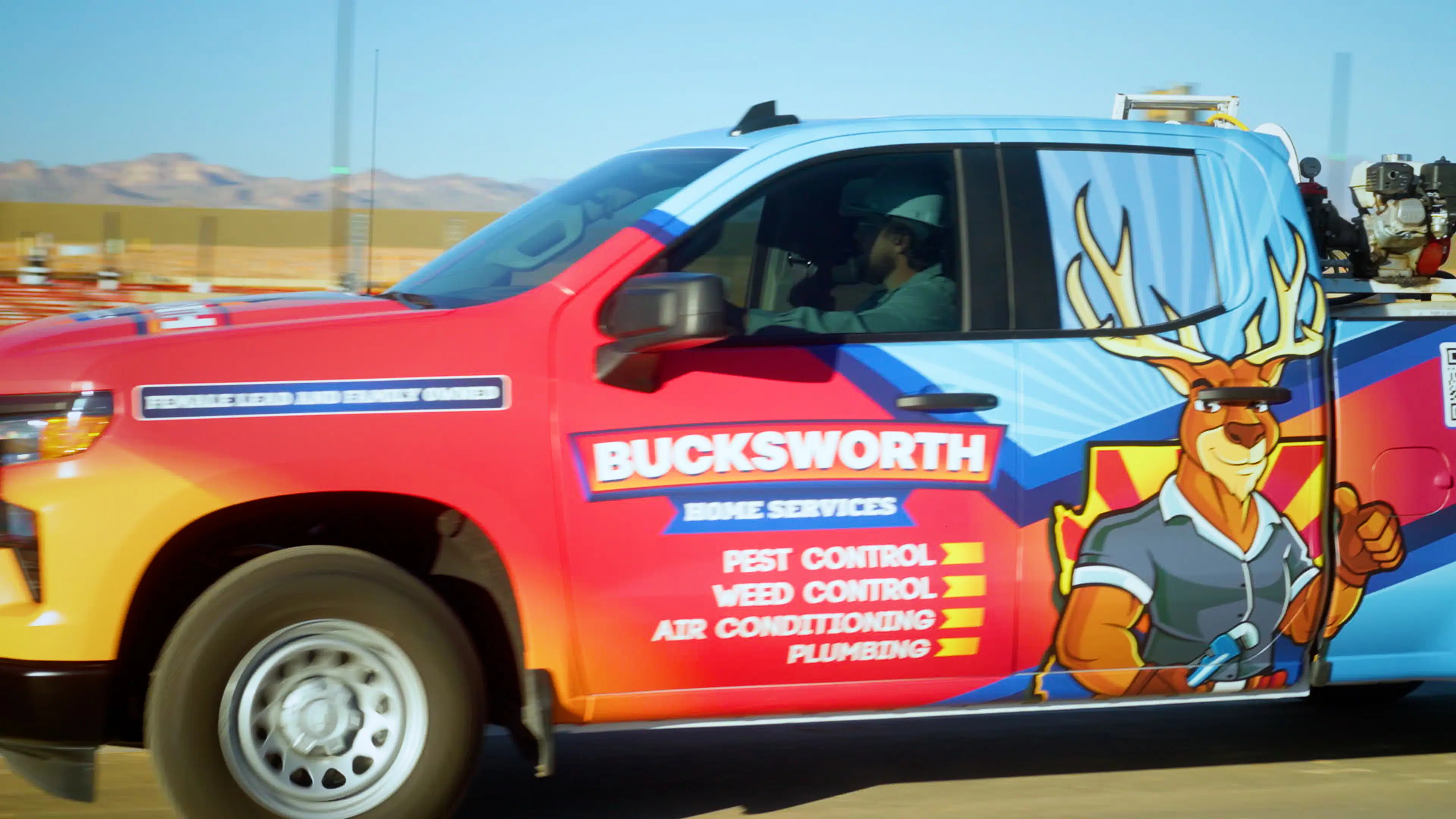 Bucksworth service truck branded Arizona landscape