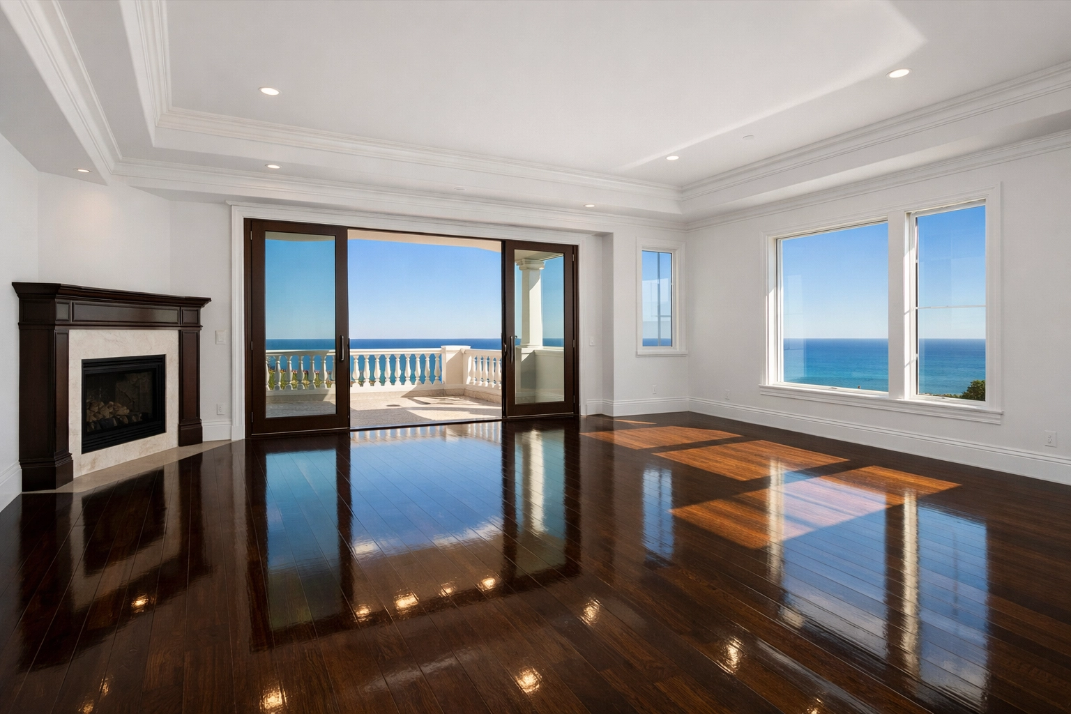 A spotless luxury master suite with polished floors after a deep clean in Manchester-by-the-Sea, MA.