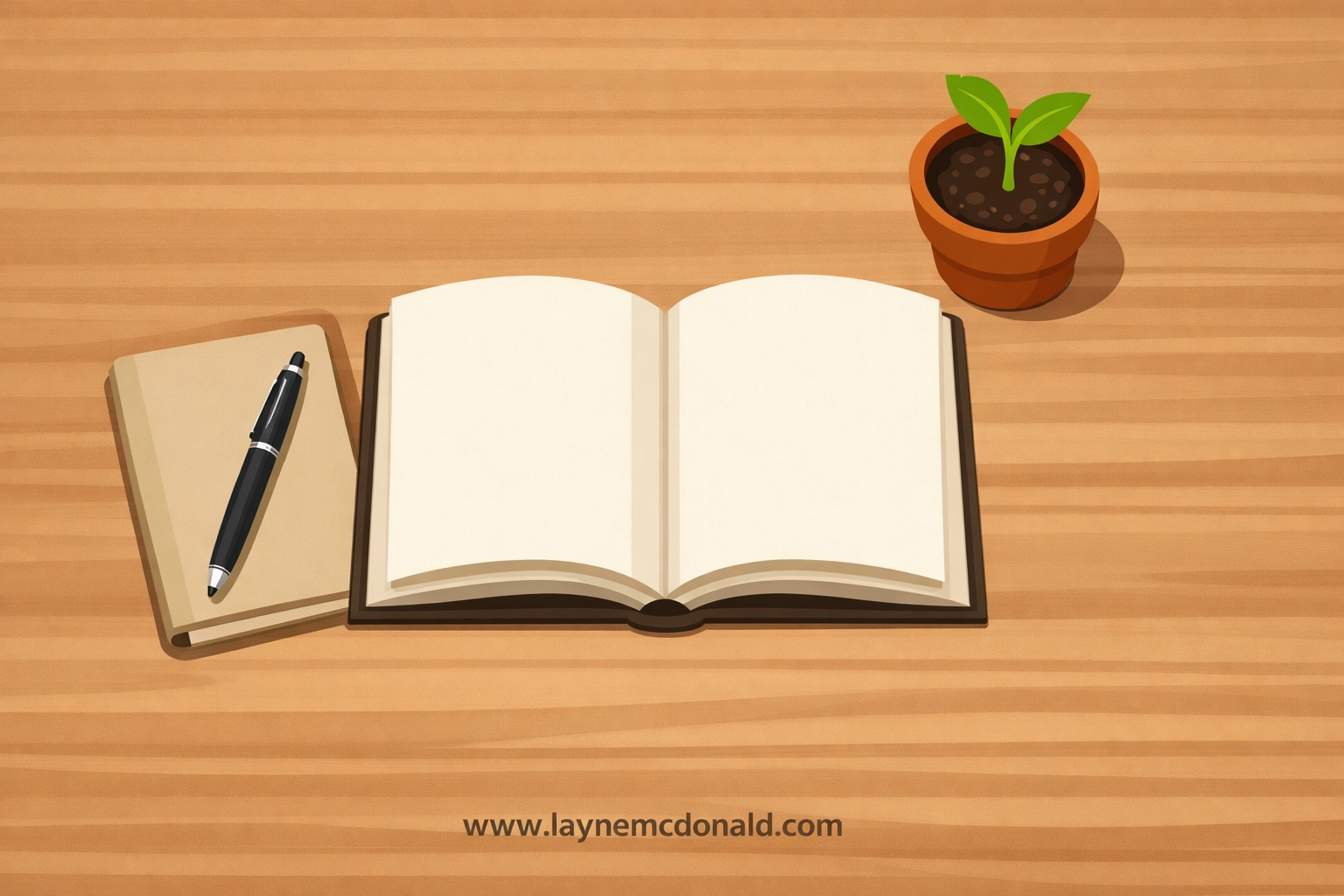 A journal and small growing plant on a desk, representing daily spiritual discipline and growth for restoration.