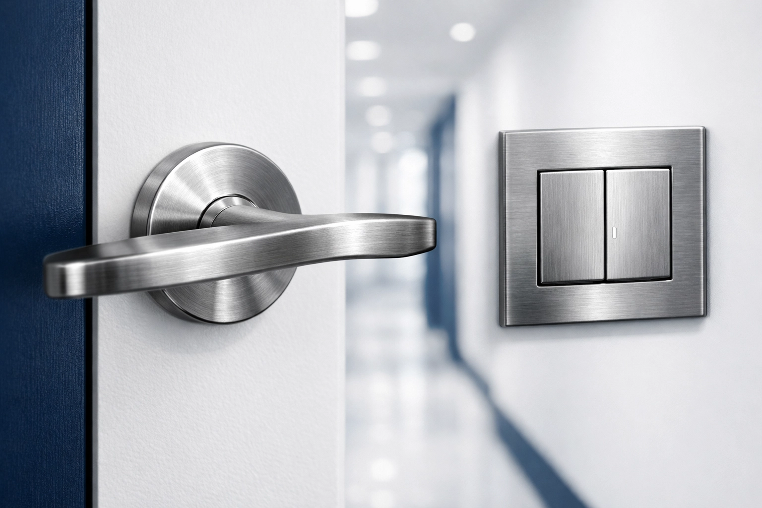 Sanitized door handle and light switch in a Hudson office illustrating professional commercial cleaning.