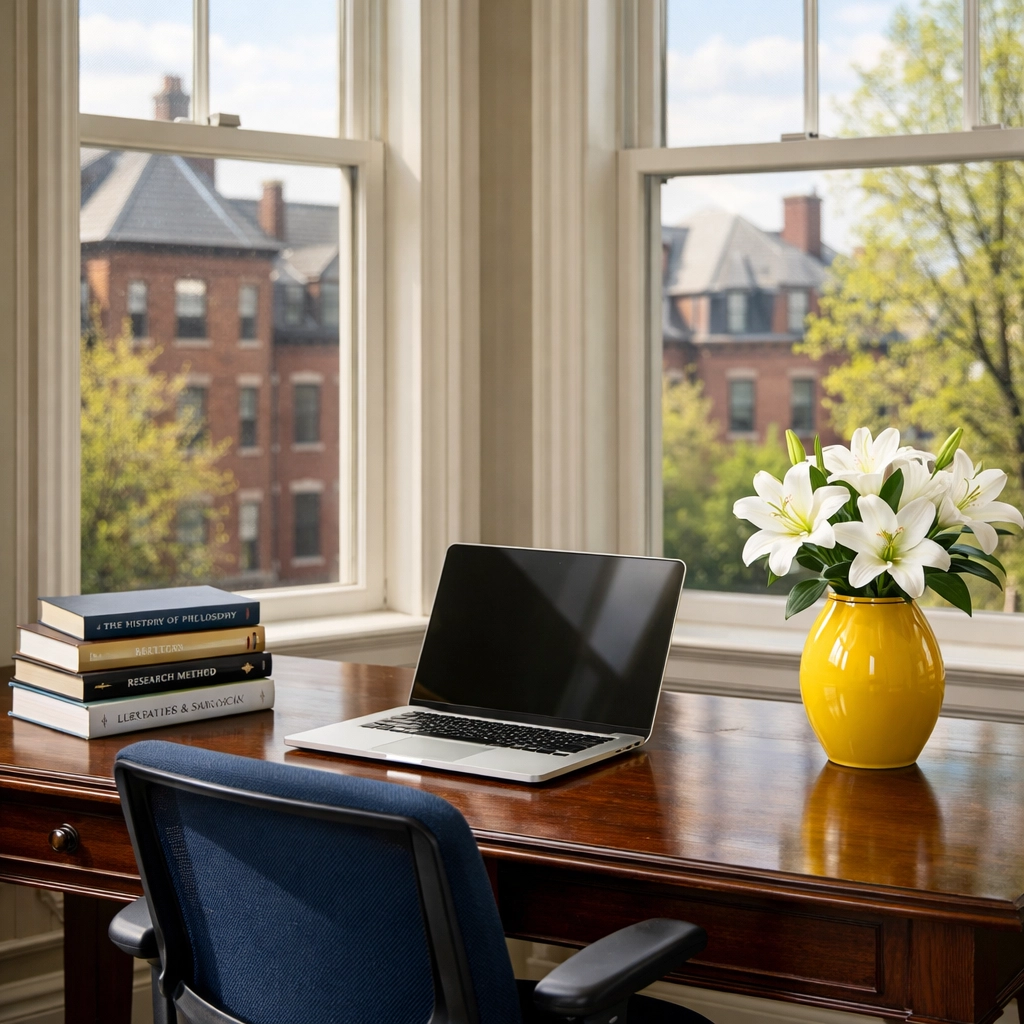 Spotless home office in Worcester MA highlighting professional maid services for busy academic professionals.