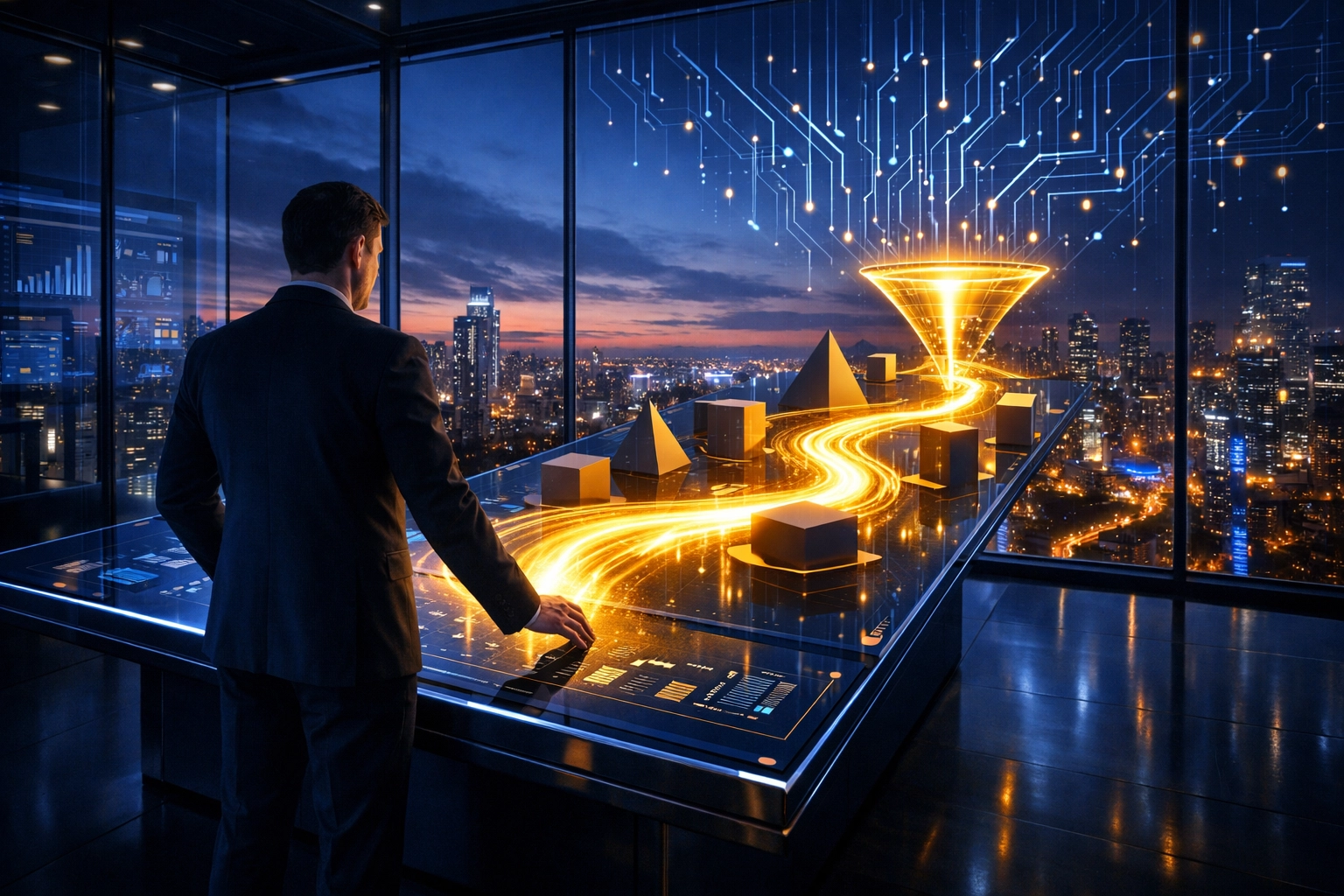 Estratega digital analizando un embudo de conversión omnicanal en una agencia de marketing digital.