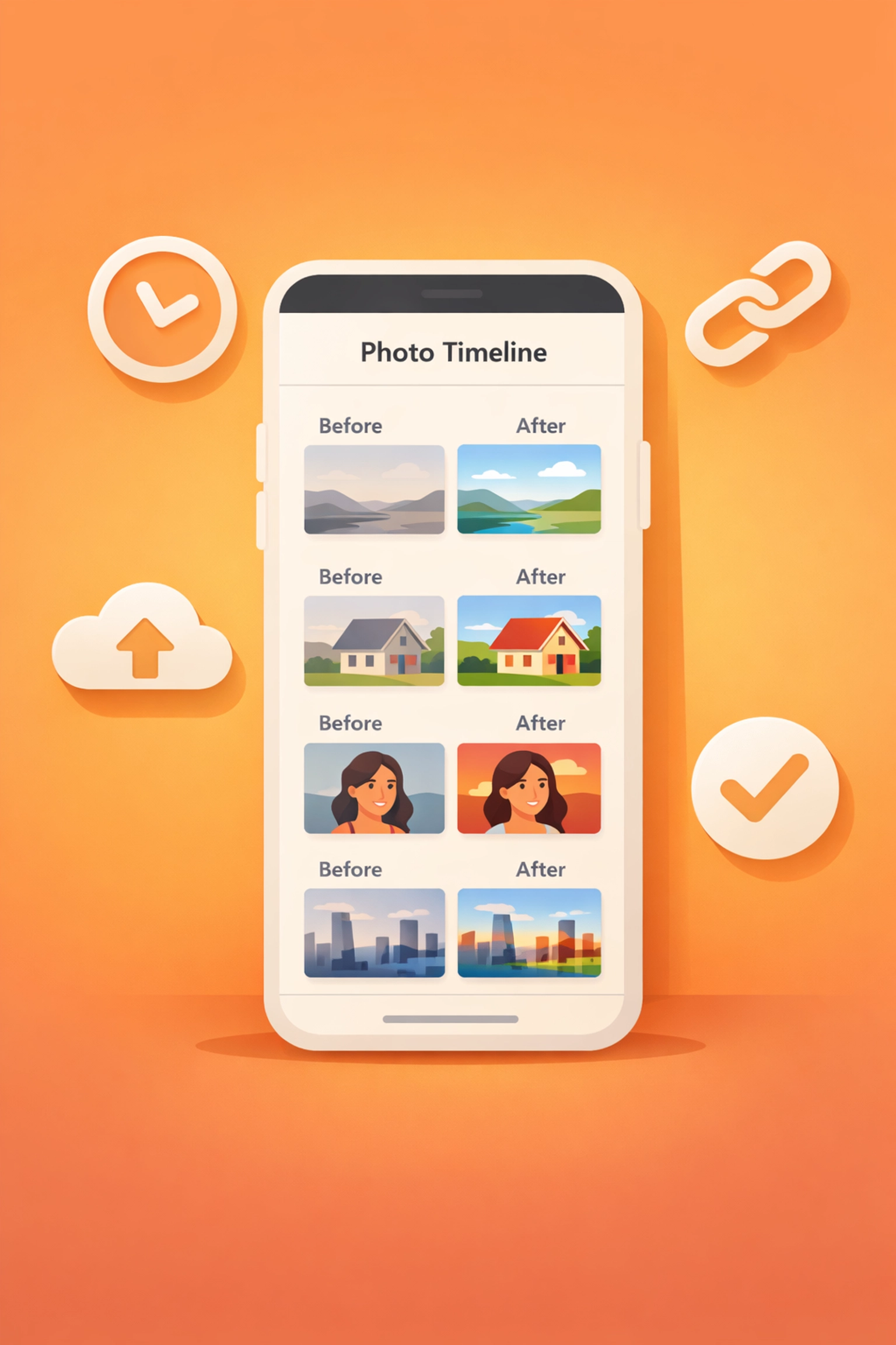 Photo timeline app interface showing automated features for contractor job documentation