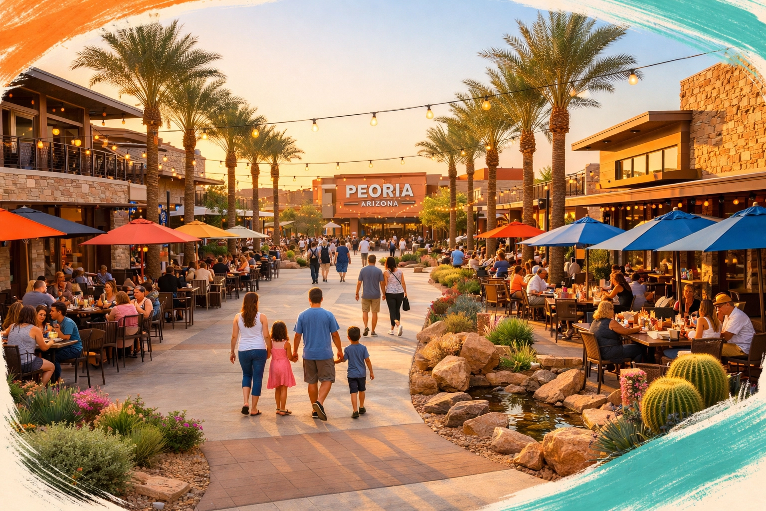 P83 Entertainment District in Peoria Arizona with families dining and shopping P83 Entertainment District in Peoria Arizona with families dining and shopping