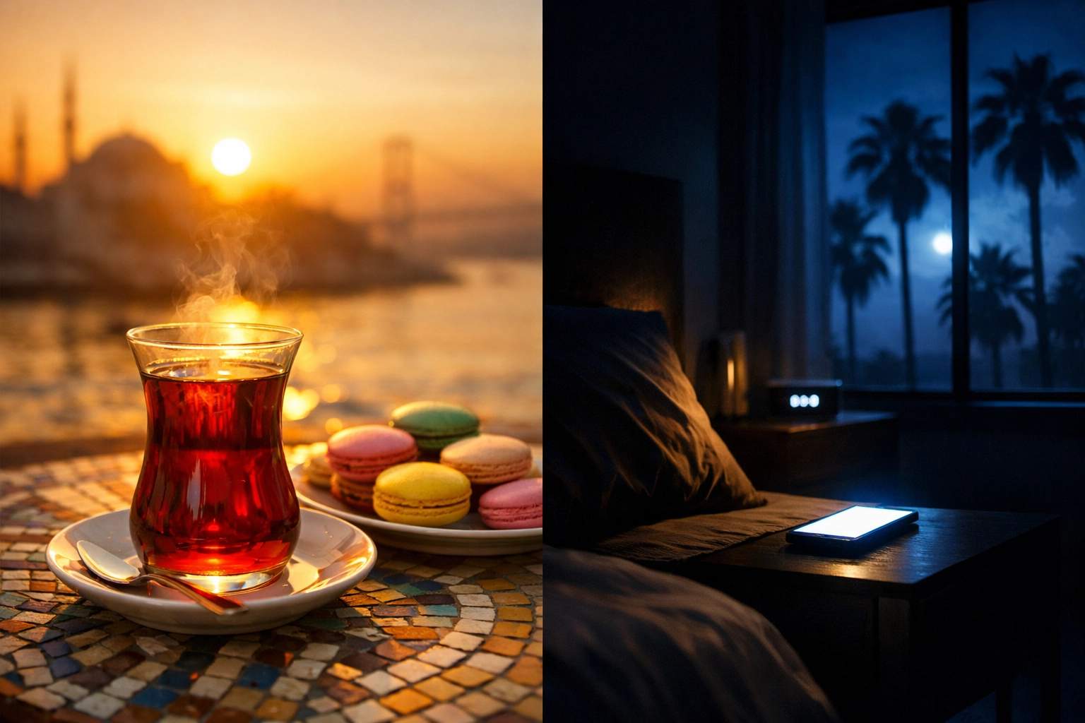 Visualizing the time difference between Istanbul and California for global remote workers.