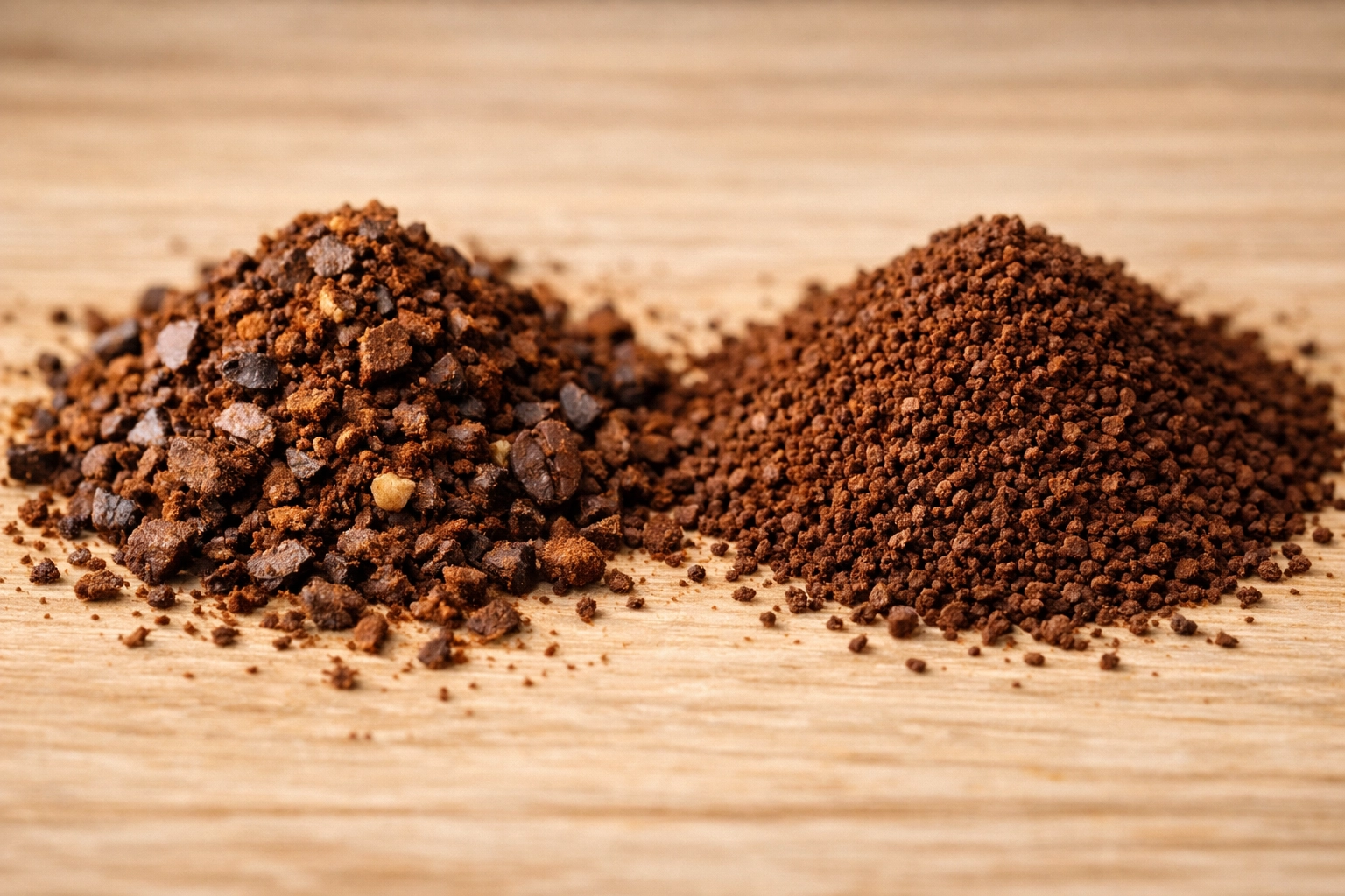 Comparison of inconsistent blade grinder grounds versus uniform burr grinder coffee particles