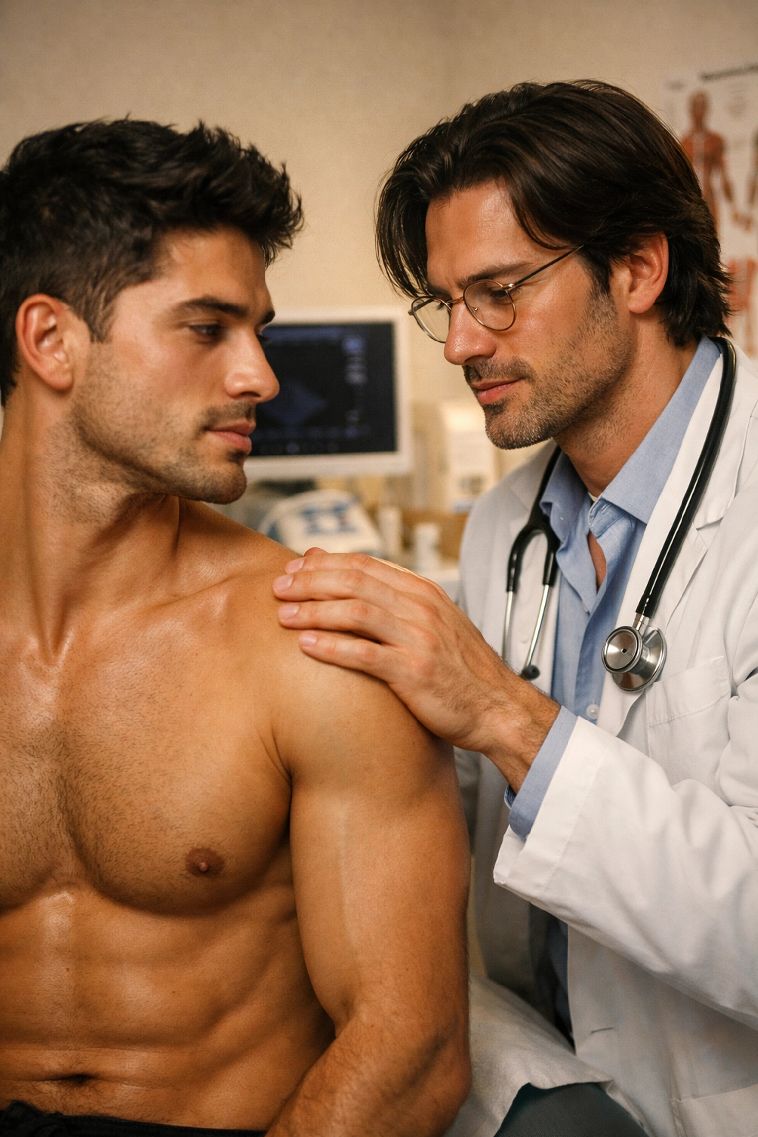 Sports doctor examines gay athlete's shoulder in Rome clinic, sparking romantic connection