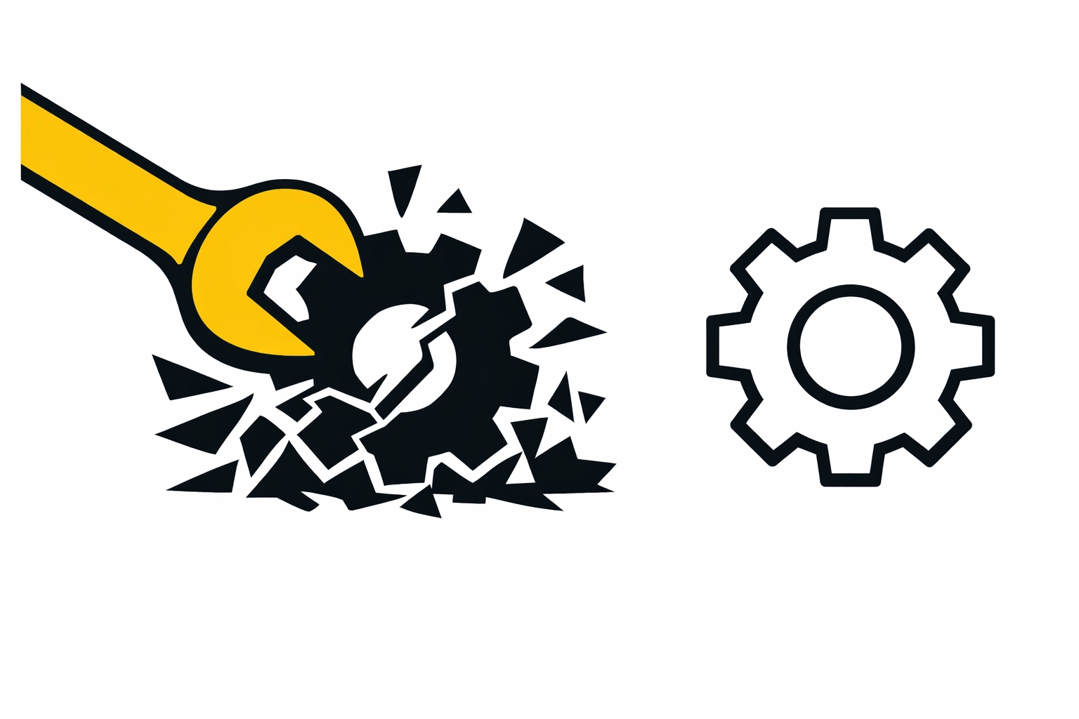 Yellow wrench repairing a misaligned gear illustrating the fix for a botched HRIS implementation.