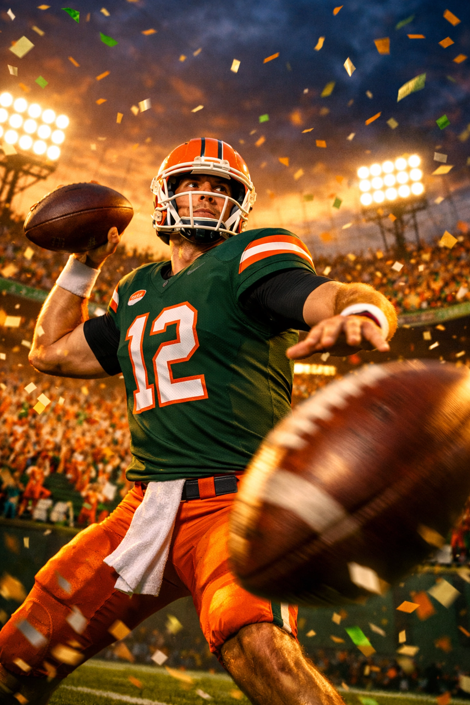 Miami Hurricanes quarterback in championship stadium representing 2026 title aspirations