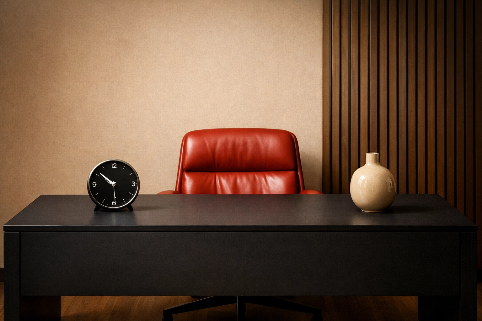 Sleek professional office with a red chair, representing elite support systems in the best brokerages for new agents.