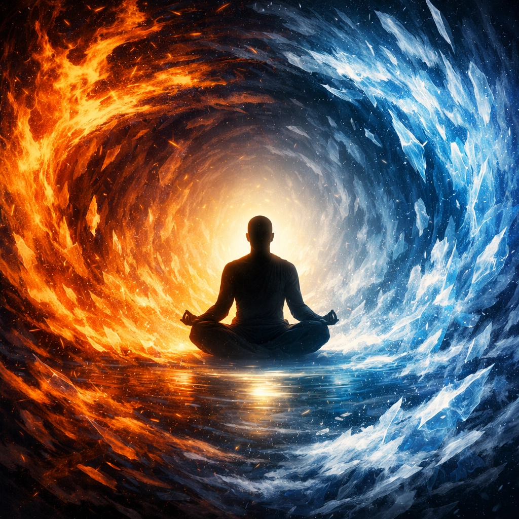 A person meditating calmly in a vortex illustrating nervous system regulation for leaders.