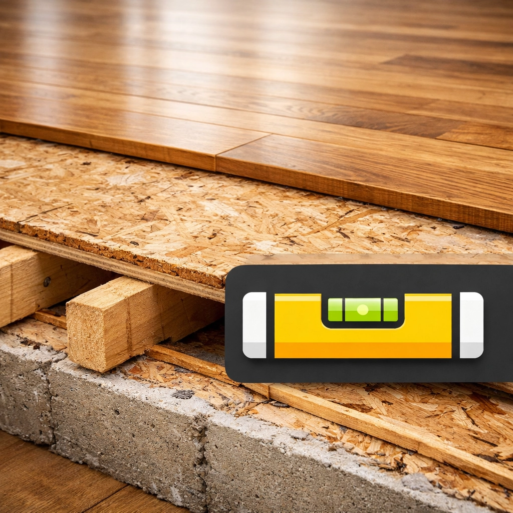 Chicago hardwood floor refinishing showing level subfloor preparation for warm-toned wood planks.