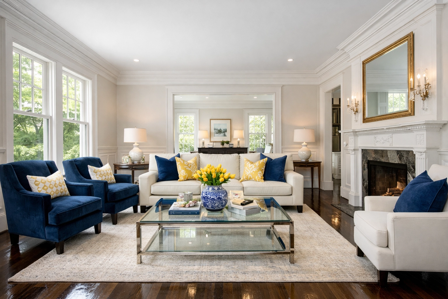 Immaculate living room in a Newton home after a professional deep cleaning Newton MA service.