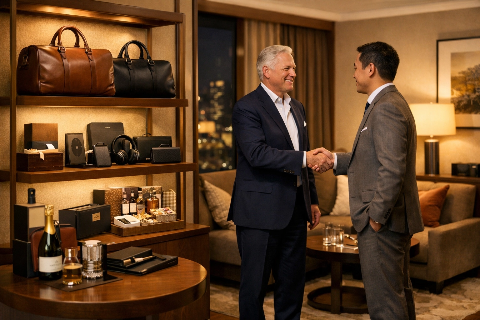 PRESS RELEASE: The Ultimate Guide to Super Bowl Corporate Hospitality: Everything You Need to Succeed in 2026 Executives networking in a luxury corporate gifting lounge to maximize Super Bowl brand visibility and ROI.