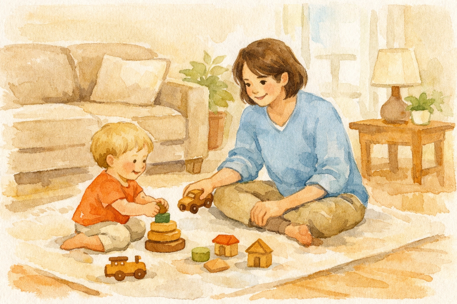 Parent playing on floor with toys demonstrating good enough parenting