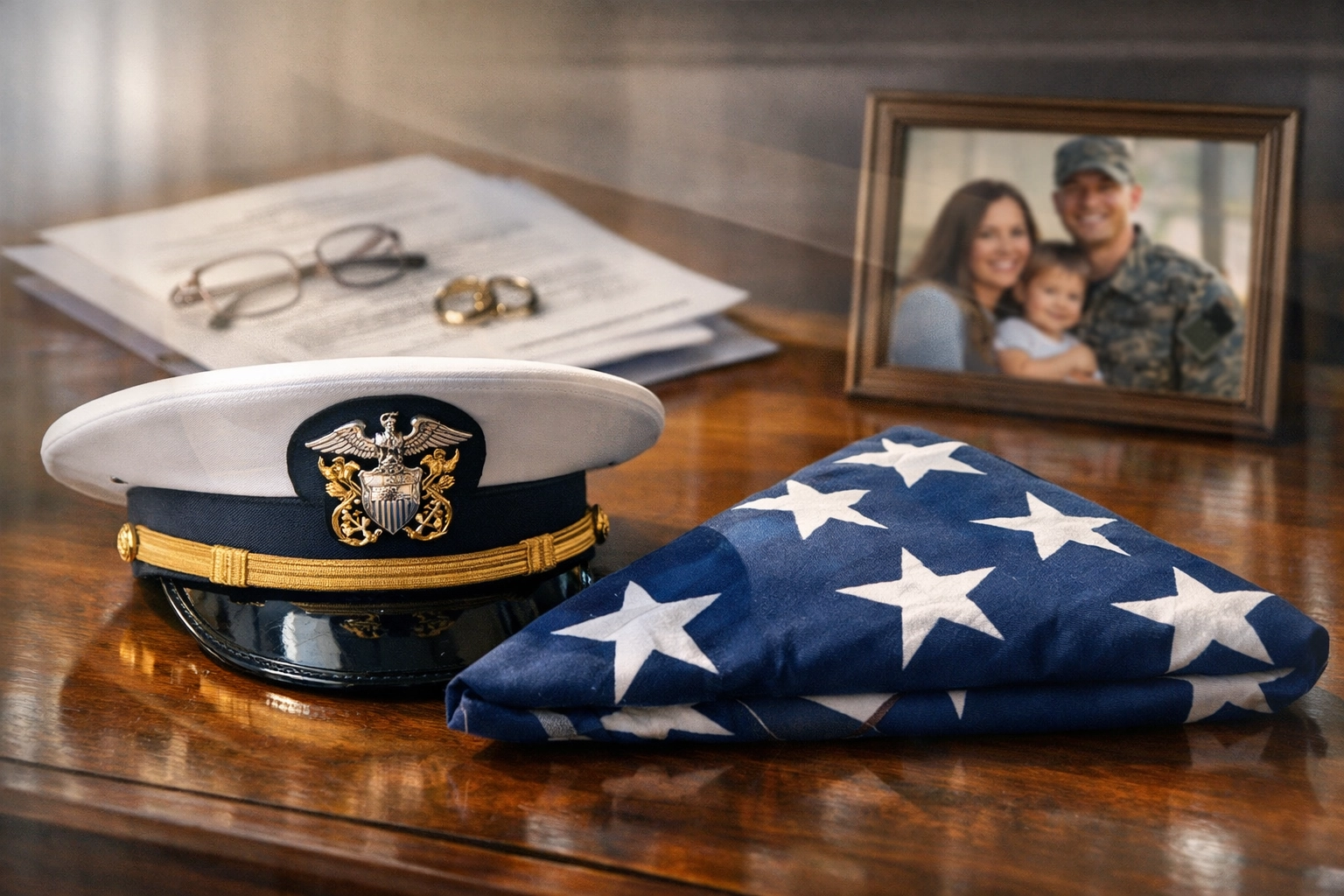 Military service uniform and American flag representing Hampton Roads military divorce expertise