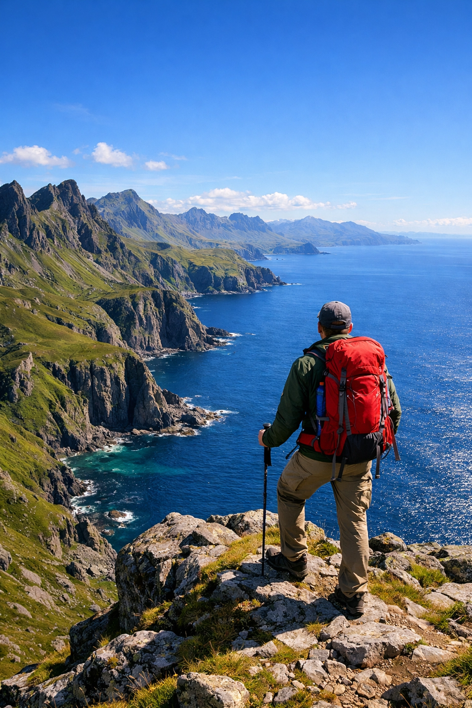 Breathtaking coastal views from a mountain summit on a guided hiking tour in the Isle of Skye.