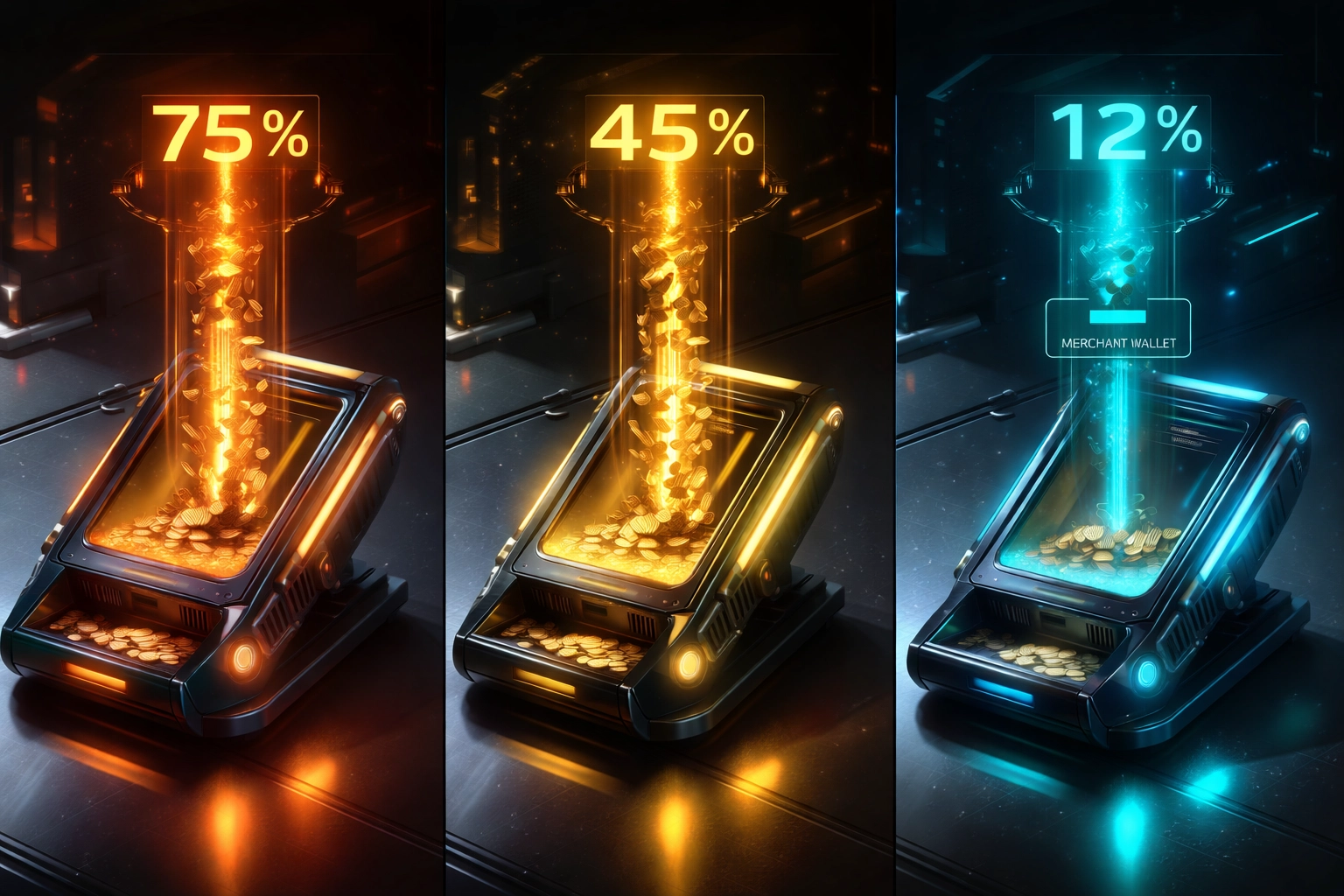 Comparison of crypto POS terminals highlighting fee differences between CoinPayments, NOWPayments, and Larecoin solutions