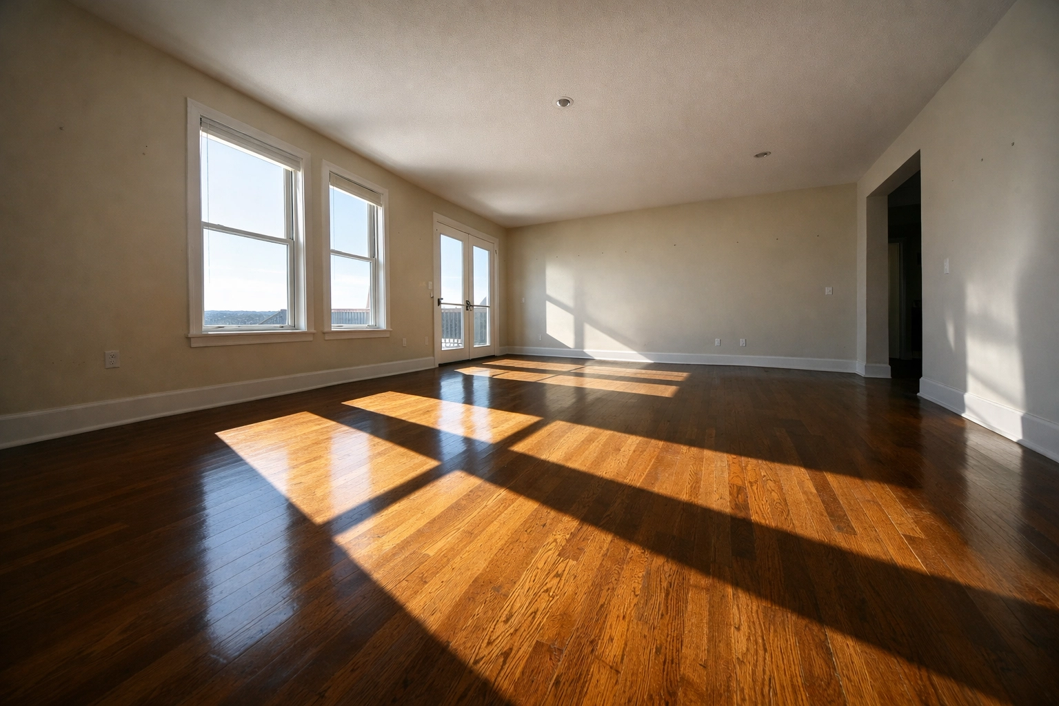 Empty Nashville living room with hardwood floors, illustrating the challenge to sell house without a realtor.