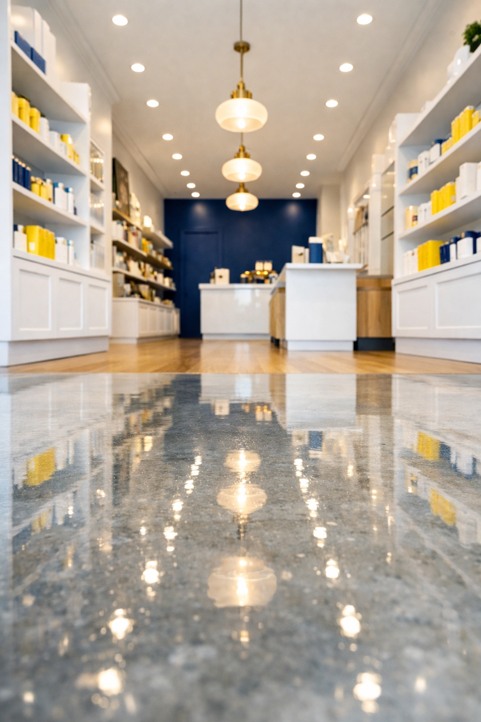 A spotless boutique floor on Hudson’s Main Street after a professional commercial cleaning service.