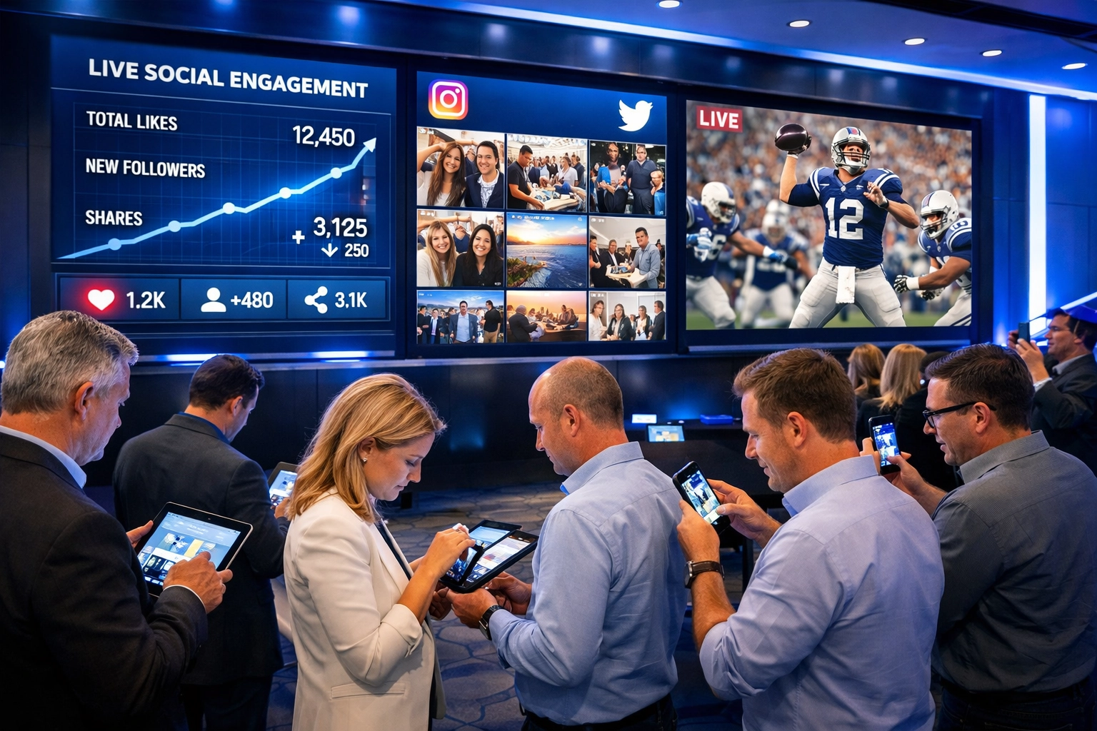 Stop Wasting Money on Super Bowl Hospitality: 7 Data-Driven Tactics Fortune 500s Use to Triple Brand Visibility Real-time social media engagement tracking at Super Bowl corporate event with live analytics displays