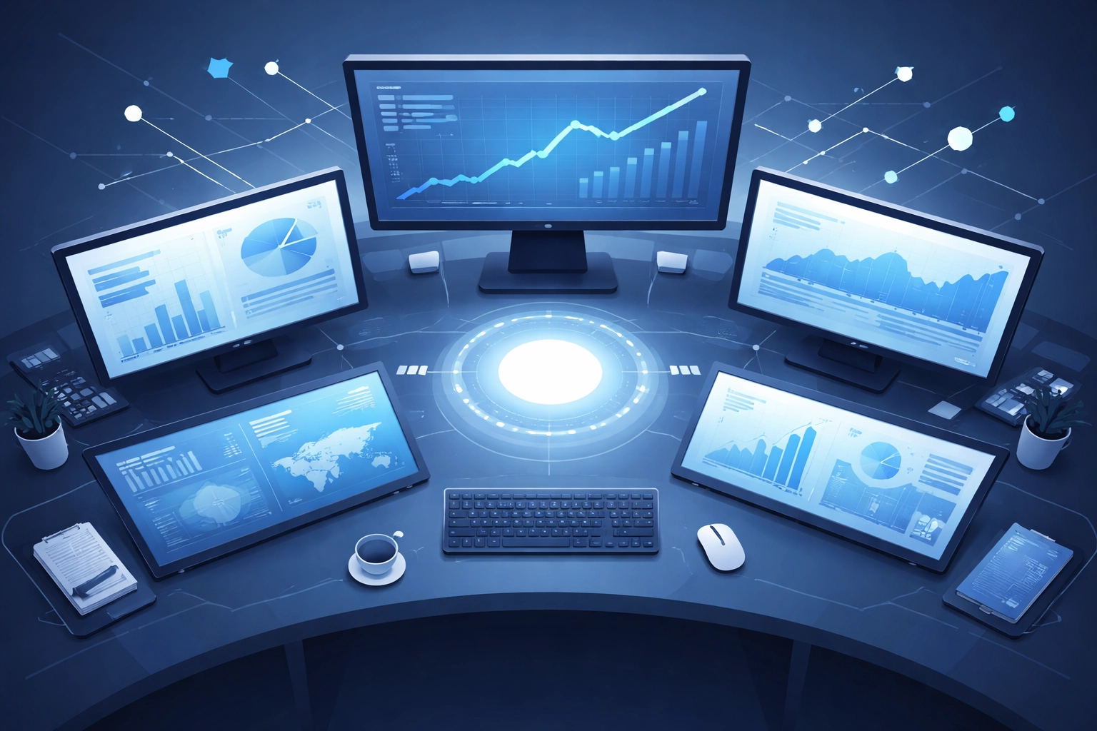 Dashboard view with charts and data visualizes tracking success in digital marketing strategies