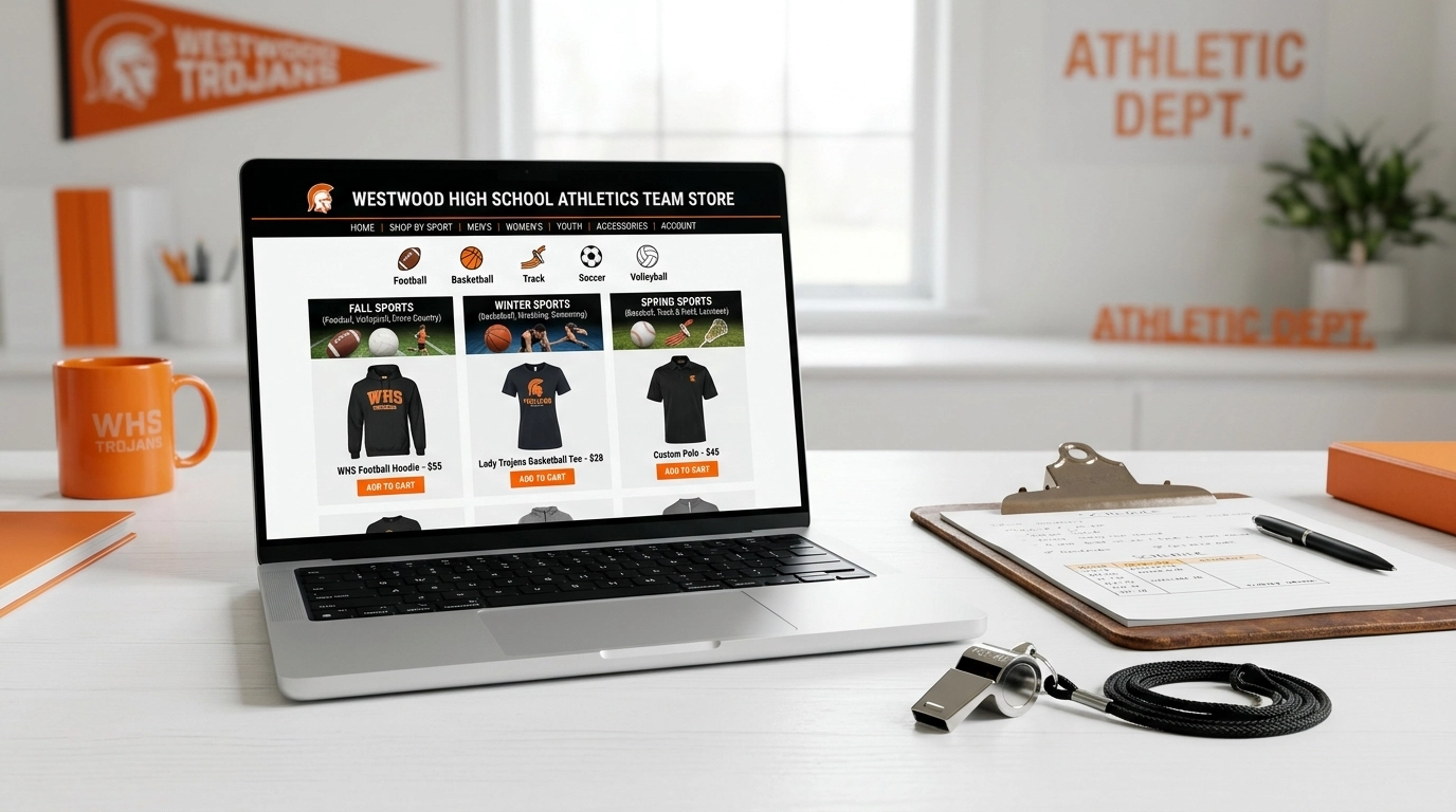 How to Integrate Custom Team Apparel With Your School’s Entire Visual Brand 4 Digital custom team store interface on a laptop