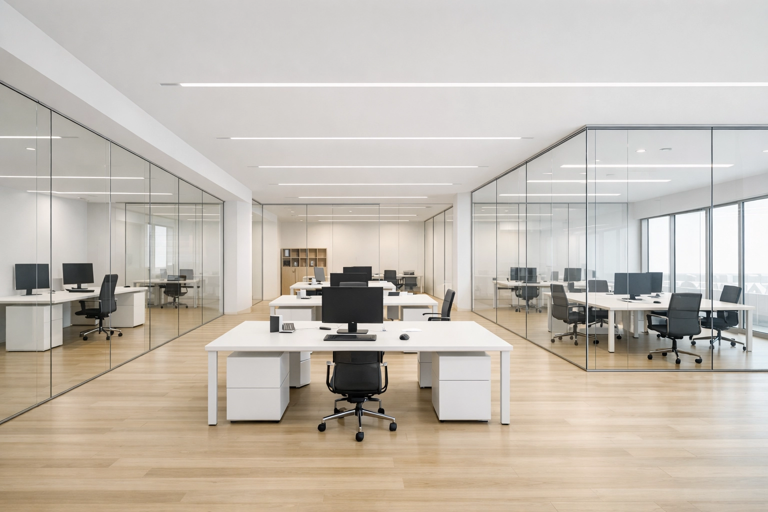 Wide-angle view of a professional office suite managing a network of tax sub-offices.