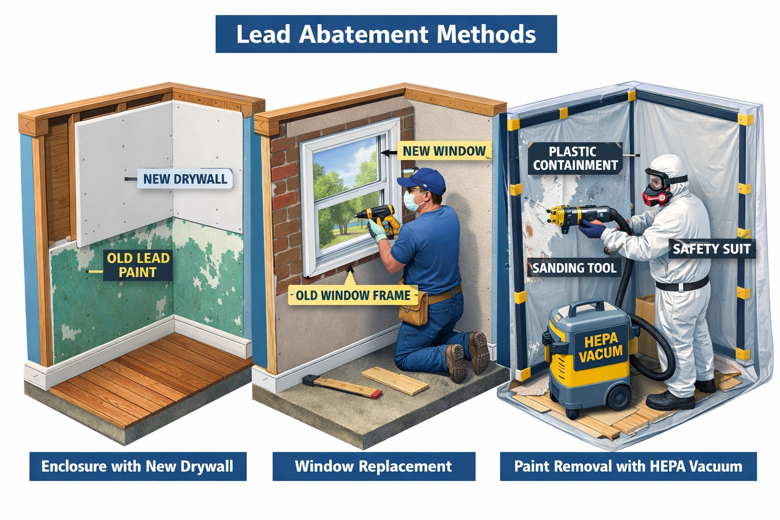 Three lead abatement methods: enclosure, removal, and containment for Chester County homes