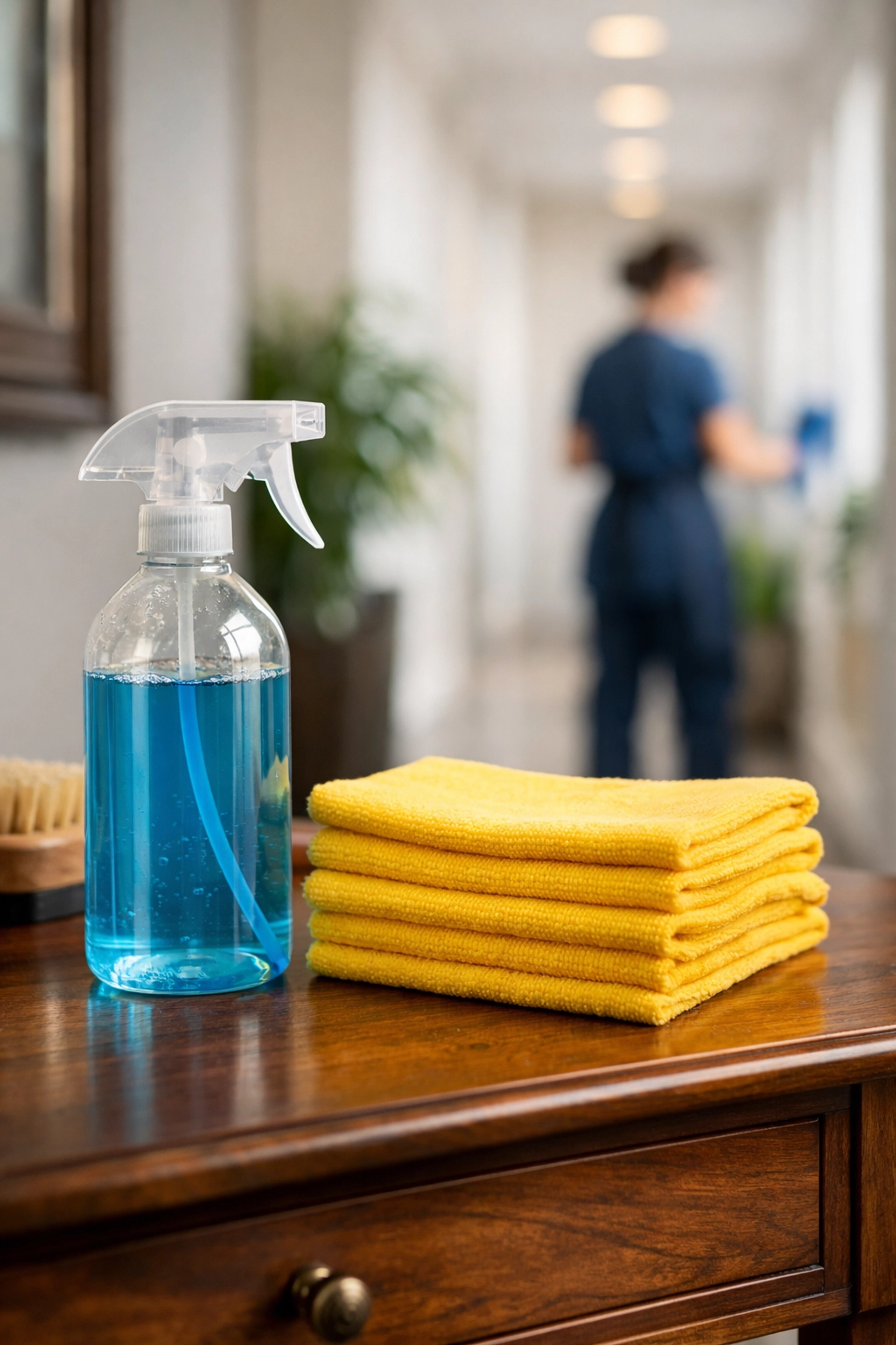Professional eco-friendly cleaning supplies used for recurring house cleaning in Ashland, Massachusetts.